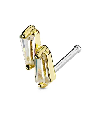 Piercing nez tige droite deux gemmes doré