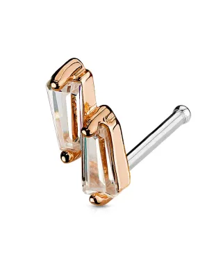 Piercing nez tige droite deux gemmes or rose