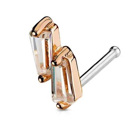 Piercing nez tige droite deux gemmes or rose