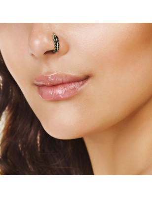 Piercing nez tige en L feuille dorée