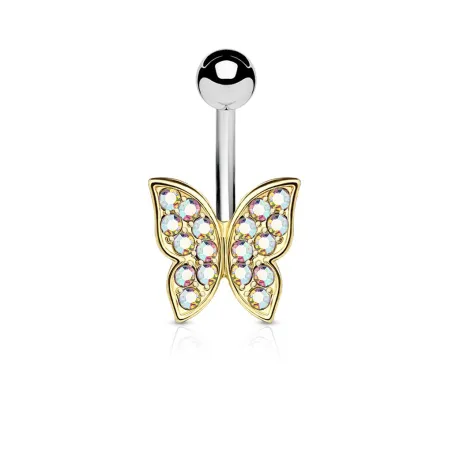 Piercing nombril papillon doré strass aurore boréale