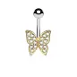Piercing nombril papillon doré strass aurore boréale