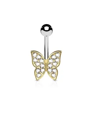 Piercing nombril papillon doré strass blanc