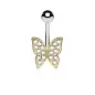 Piercing nombril papillon doré strass blanc
