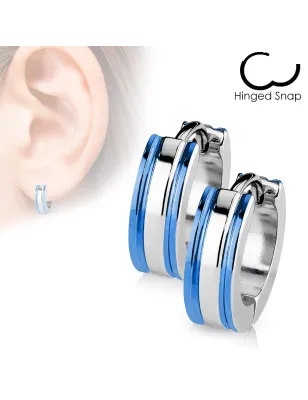 Paire Boucles d'oreille Anneaux Trio Argenté - Bleu 