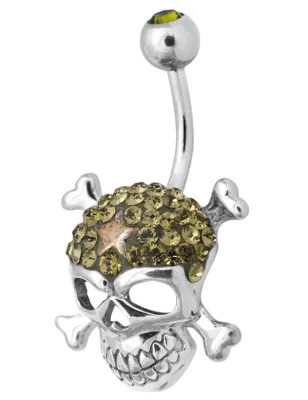 Piercing nombril Crystal Evolution Swarovski Crâne avec os Vert