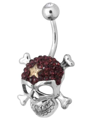 Piercing nombril Crystal Evolution Swarovski Crâne avec os Rouge