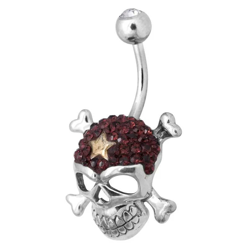 Piercing nombril Crystal Evolution Swarovski Crâne avec os Rouge
