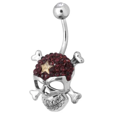 Piercing nombril Crystal Evolution Swarovski Crâne avec os Rouge