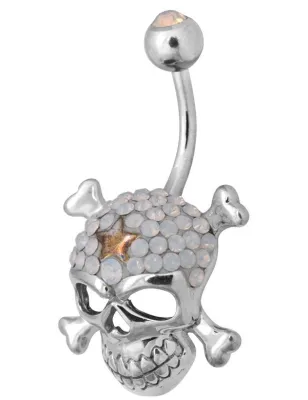 Piercing nombril Crystal Evolution Swarovski Crâne avec os Blanc