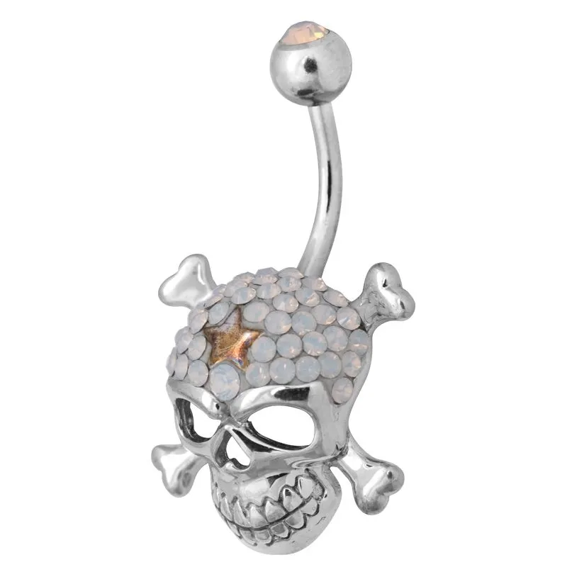 Piercing nombril Crystal Evolution Swarovski Crâne avec os Blanc
