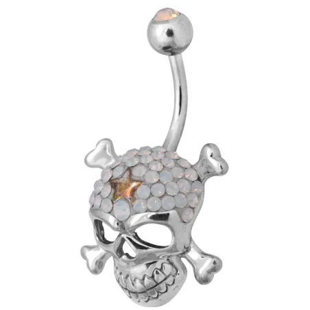 Piercing nombril Crystal Evolution Swarovski Crâne avec os Blanc