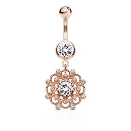 Piercing nombril vintage cercle filigrane or rosé