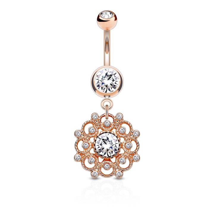 Piercing nombril vintage cercle filigrane or rosé