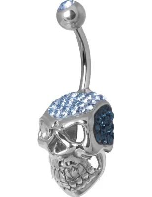 Piercing nombril Crystal Evolution Swarovski Crâne Titane G23 bleu clair