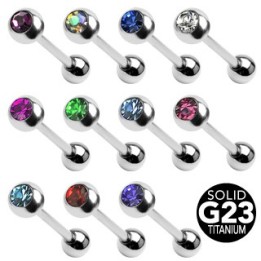Piercing Langue Barbell Gemmes Titane G23 - Bijou Piercing Langue