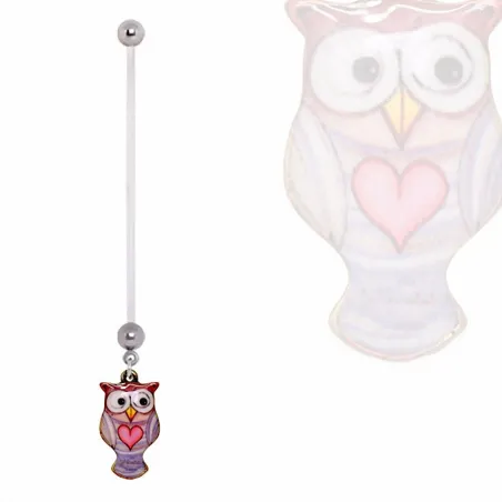 Piercing nombril de grossesse hibou coeur rose