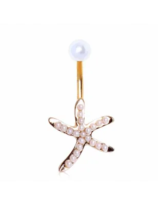 Piercing nombril plaqué or étoile de mer perles