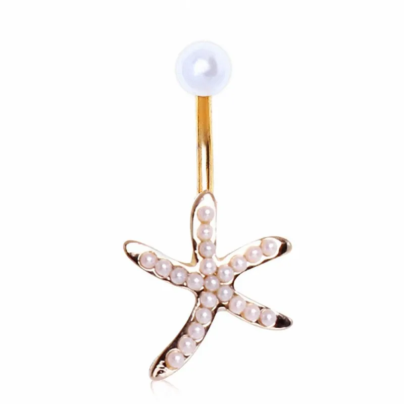 Piercing nombril plaqué or étoile de mer perles