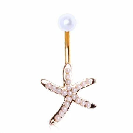 Piercing nombril plaqué or étoile de mer perles