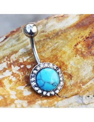 Piercing nombril pierre turquoise gemmes