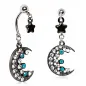 Piercing nombril double pendentif lune et étoile