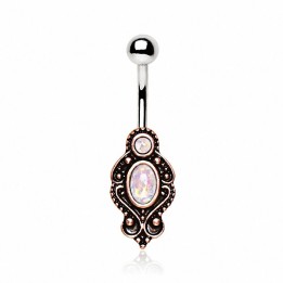 Piercing nombril cuivré médiévale opale blanche