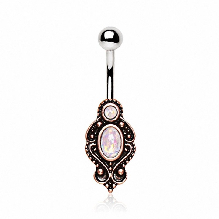 Piercing nombril cuivré médiévale opale blanche