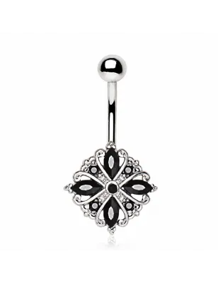 Piercing nombril floral gemmes noirs