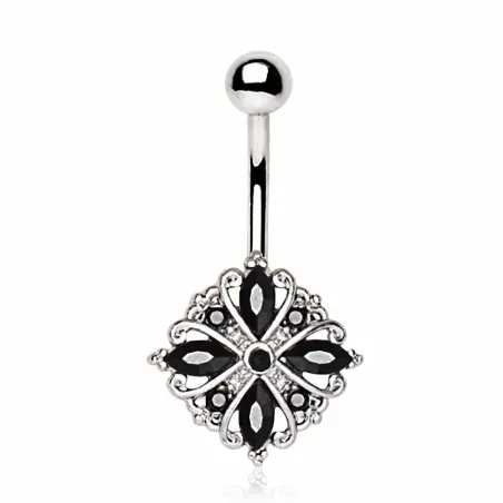 Piercing nombril floral gemmes noirs