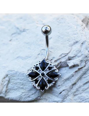 Piercing nombril floral gemmes noirs