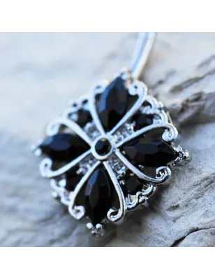 Piercing nombril floral gemmes noirs