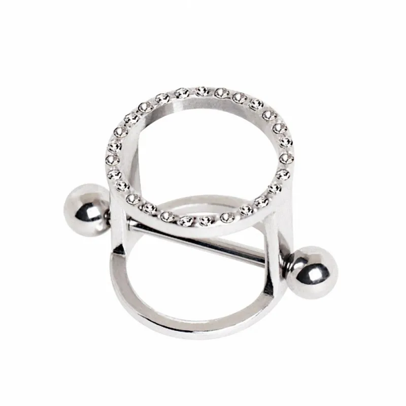 Piercing téton bouclier cylindre gemmes