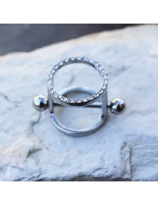 Piercing téton bouclier cylindre gemmes