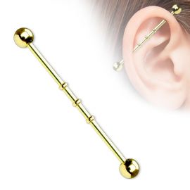 Piercing oreille industriel en titane doré 3 encoches