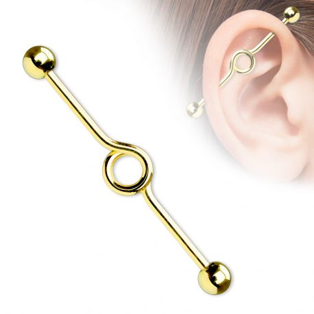 Piercing oreille industriel en titane doré loop