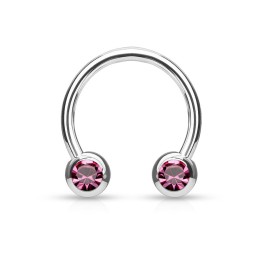 Piercing fer à cheval crystaux de face rose