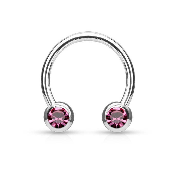 Piercing fer à cheval crystaux de face rose