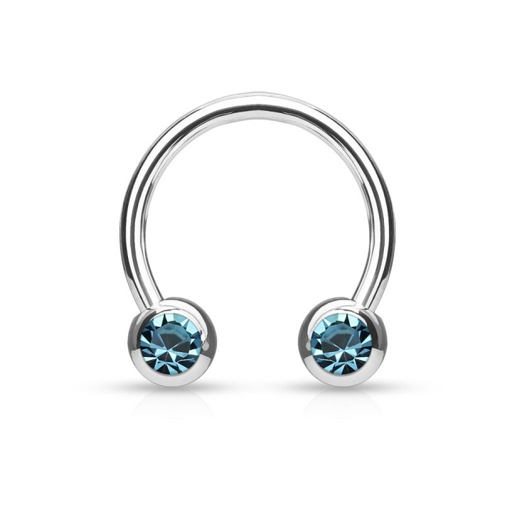 Piercing fer à cheval crystaux de face turquoise