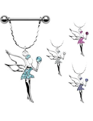 Piercing Téton Pendentif Fée Pavée de Gemmes - Bijou Piercing Téton