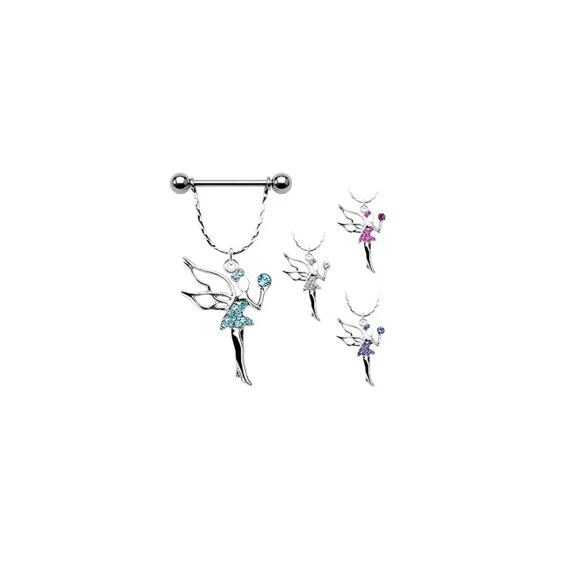 Piercing Téton Pendentif Fée Pavée de Gemmes
