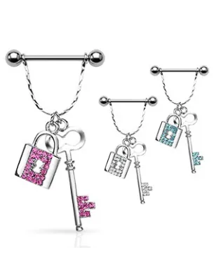 Piercing Téton Pendentif Cadenas et Clef - Bijou Piercing Téton