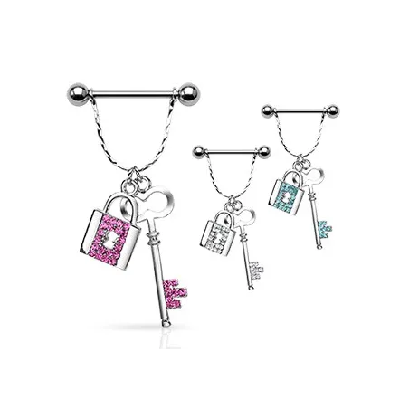 Piercing Téton Pendentif Cadenas et Clef - Bijou Piercing Téton