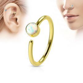 Piercing nez anneau doré opale blanche