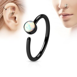 Piercing nez anneau noir opale blanche