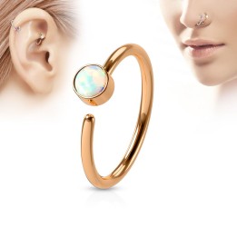 Piercing nez anneau or rosé opale blanche