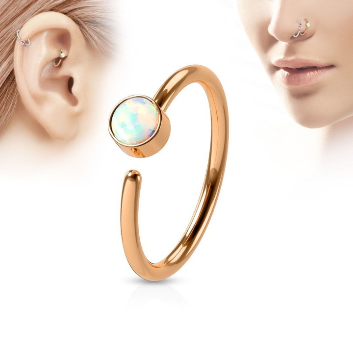 Piercing nez anneau or rosé opale blanche