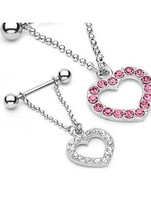 Piercing Téton Pendentif Coeur Pavés de Gemmes - Bijou Piercing Téton