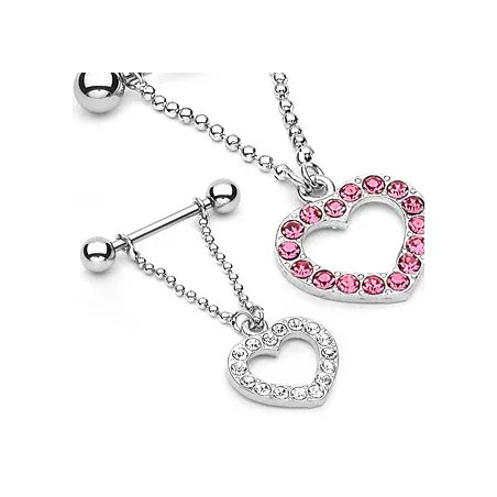 Piercing Téton Pendentif Coeur Pavés de Gemmes - Bijou Piercing Téton