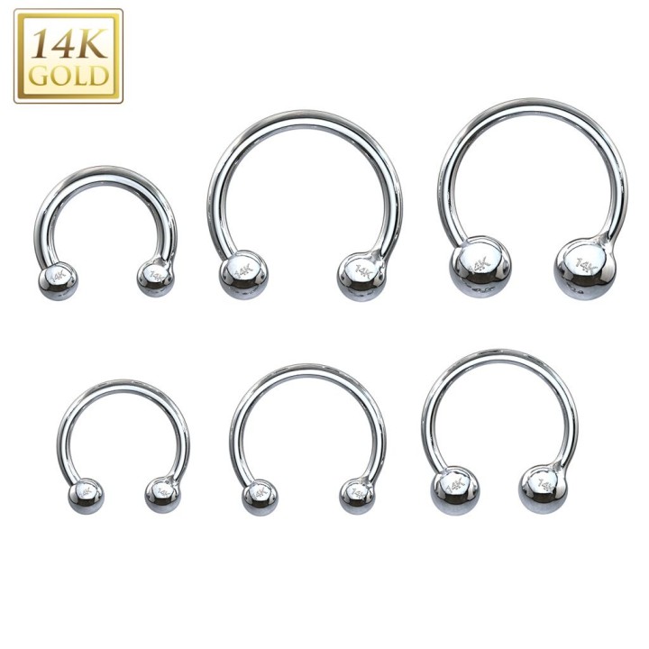 Piercing fer à cheval Or Blanc boules